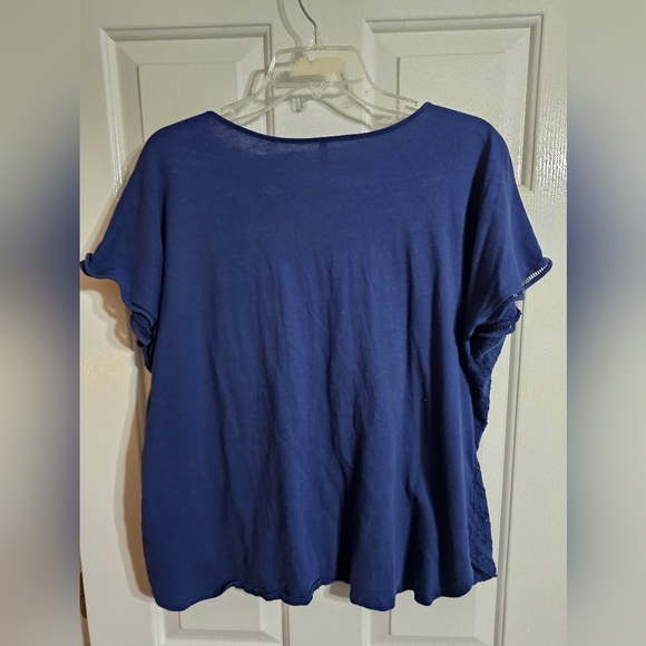 Leo & Nicole Blue Eyelet Lined V-Neck Short Sleeve Blouse 2X Summer Boho Peasant - Picture 3 of 6